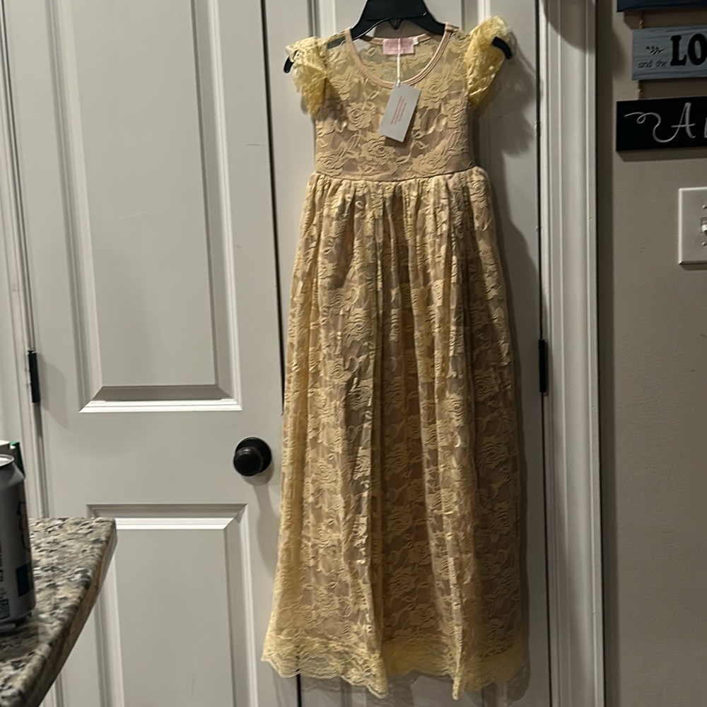 Think Pink Bows Girls Soft Lace Maxi Dress